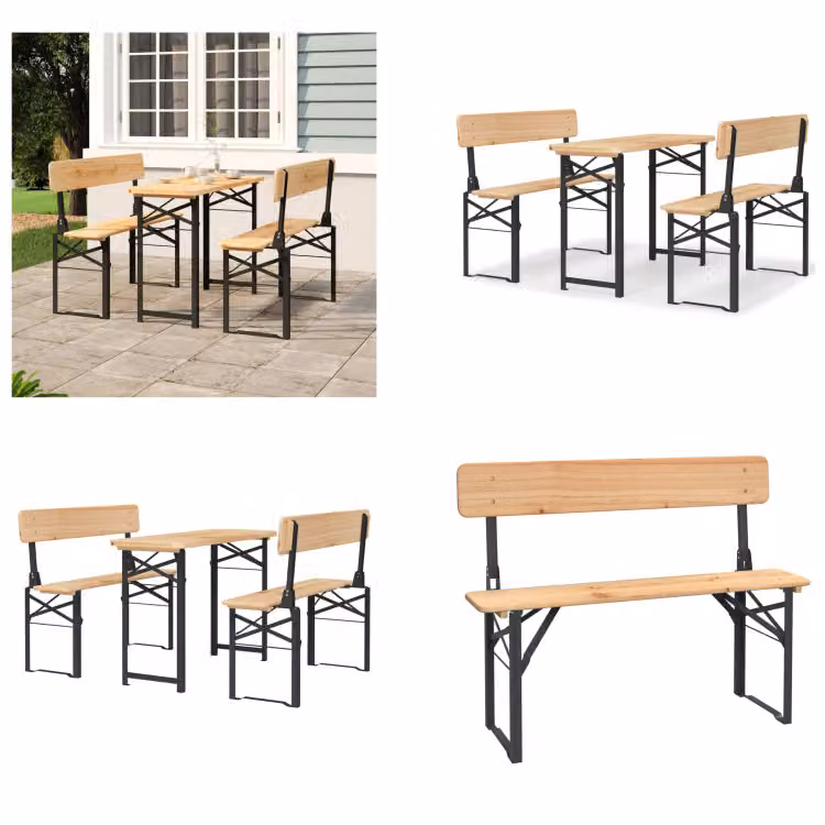 vidaXL Set 3 pezzi tavolo da birra pieghevole in legno massiccio di abete - Set da giardino per birra - Set da giardino per birra - Set da tavolo per birra - Set di mobili da giardino