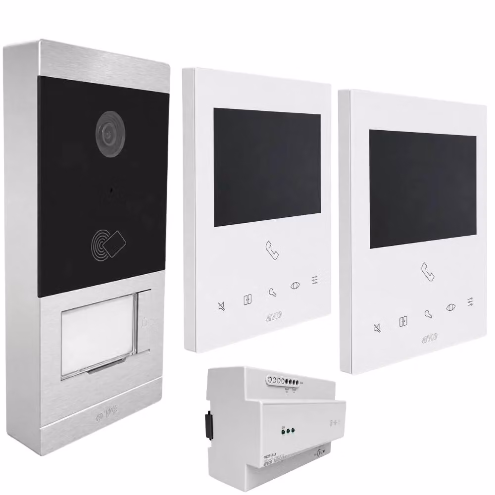 Kit videocitofonico bifamiliare AVE KV01-2PIT5BAP con design moderno in alluminio bianco e argento da parete – 2