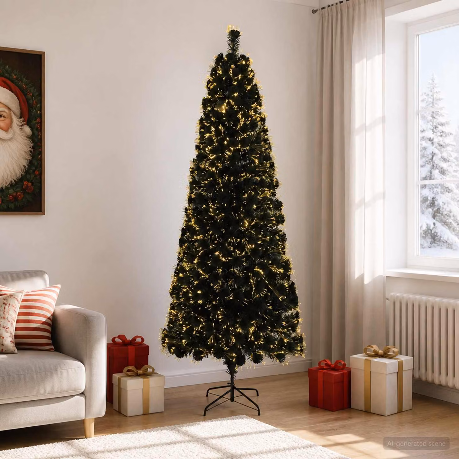 Albero di Natale in fibra di vetro, altezza 210 cm, 24 LED, luce bianca calda, materiale: PVC, colore: verde