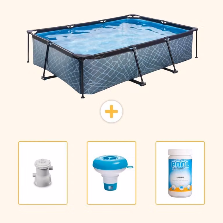 Piscina fuori terra rettangolare - aspetto pietra - 300x200x65 cm - composta da 4 elementi - SCB77
