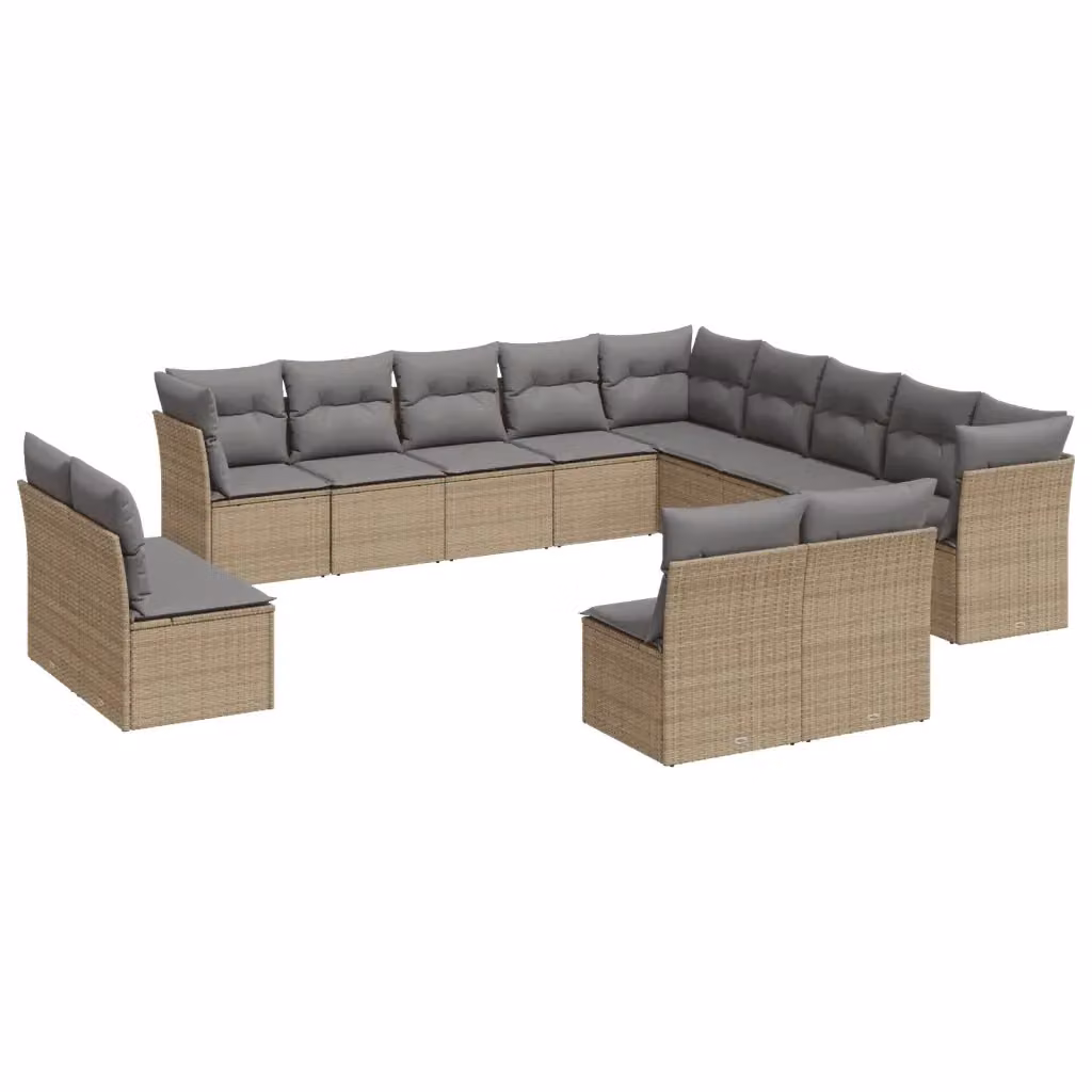 Set di divani da giardino VIDAXL a forma di U in polyrattan con cuscini beige, 12 posti – 2