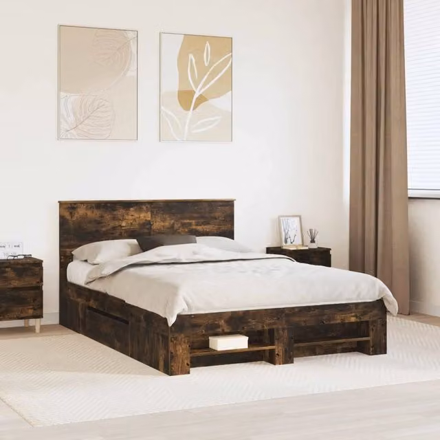 Struttura del letto con testiera Rovere fumé 140 x 200 cm 3408757