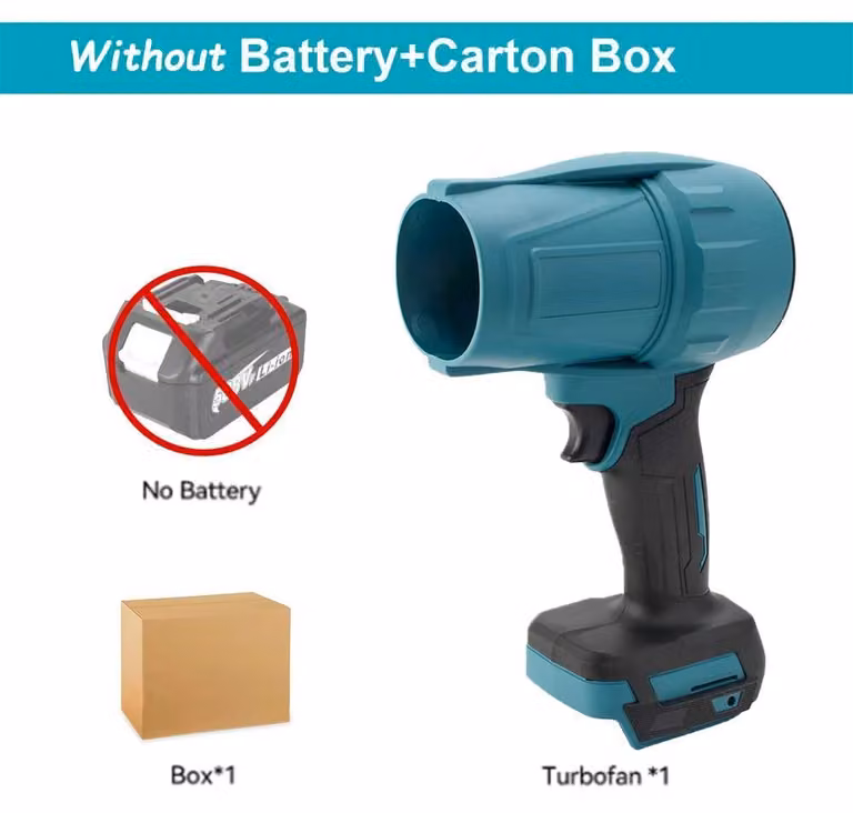Ventilatore elettrico portatile senza fili – Ideale per auto e per rimuovere la polvere – Velocità dell'aria: 200 m/s – Compatibile con batterie da 18V – Senza batteria