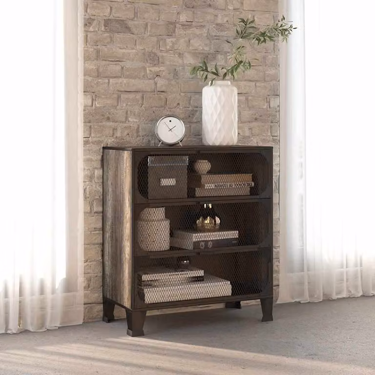 Armadietto a parete vidaXL in metallo e MDF grigio con ante a battente e ripiani interni L: 72 cm, P: 36 cm, H: 82 cm