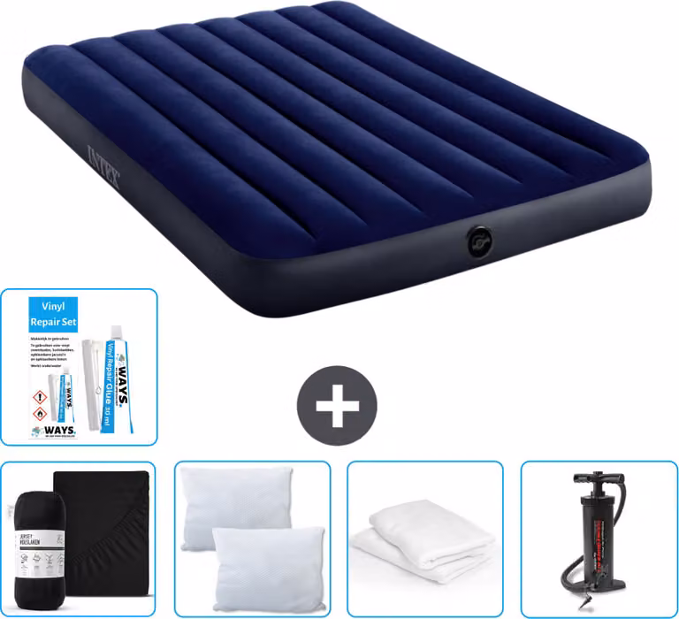 Letto ad aria Intex - Letto matrimoniale - 137 x 191 x 25 cm - Blu - Consegna inclusa Lenzuolo di ricambio - Bacio - Pompa - Set di riparazione en Protezione del cuscino