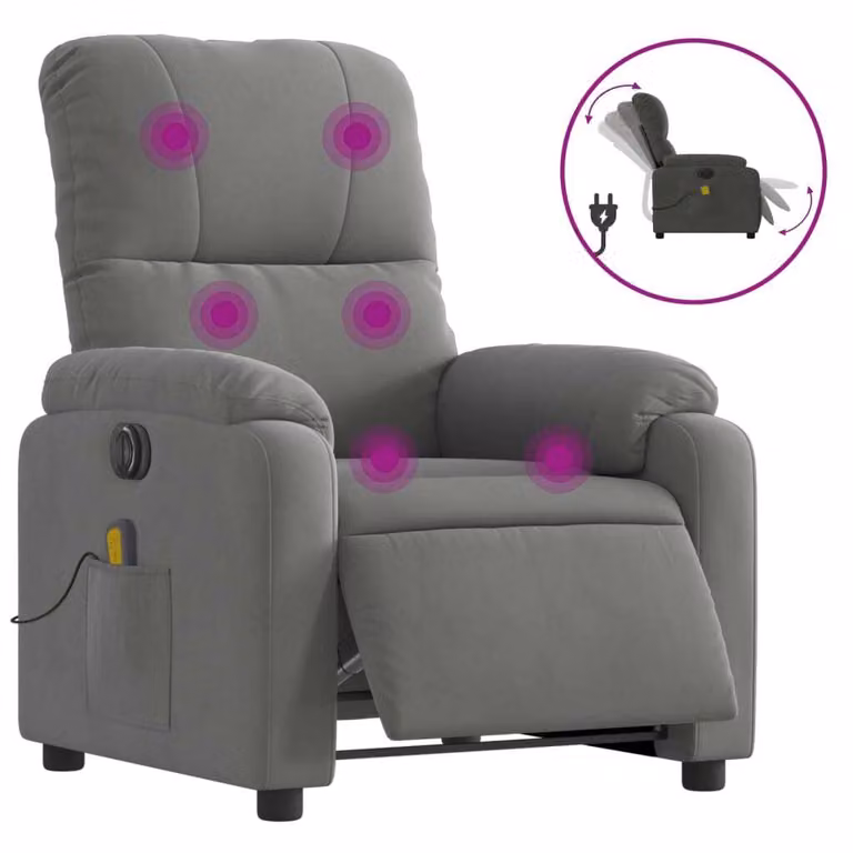 Poltrona Reclinante Massaggi Elettrica Grigio Scuro Microfibra