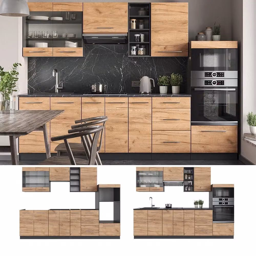 Cucina componibile moderna Vicco Fame-Line Rovere dorato e Antracite L: 280 cm – 2