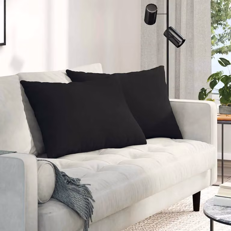 Set di 2 cuscini da divano vidaXL in tessuto nero con fodera rimovibile, L 70 cm x P 50 cm