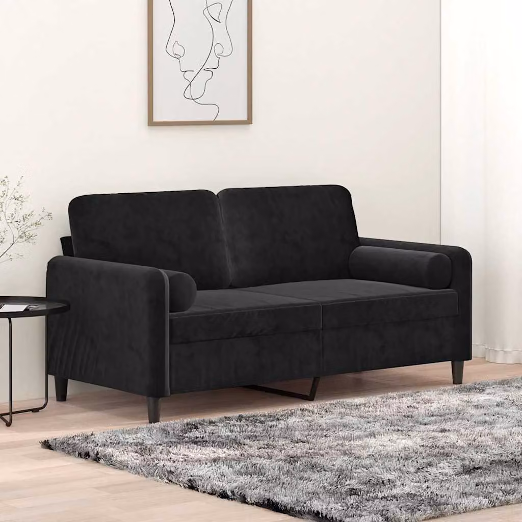 vidaXL Divano a 2 Posti Moderno in Velluto Nero con Cuscini e Coperture Rimovibili – 1