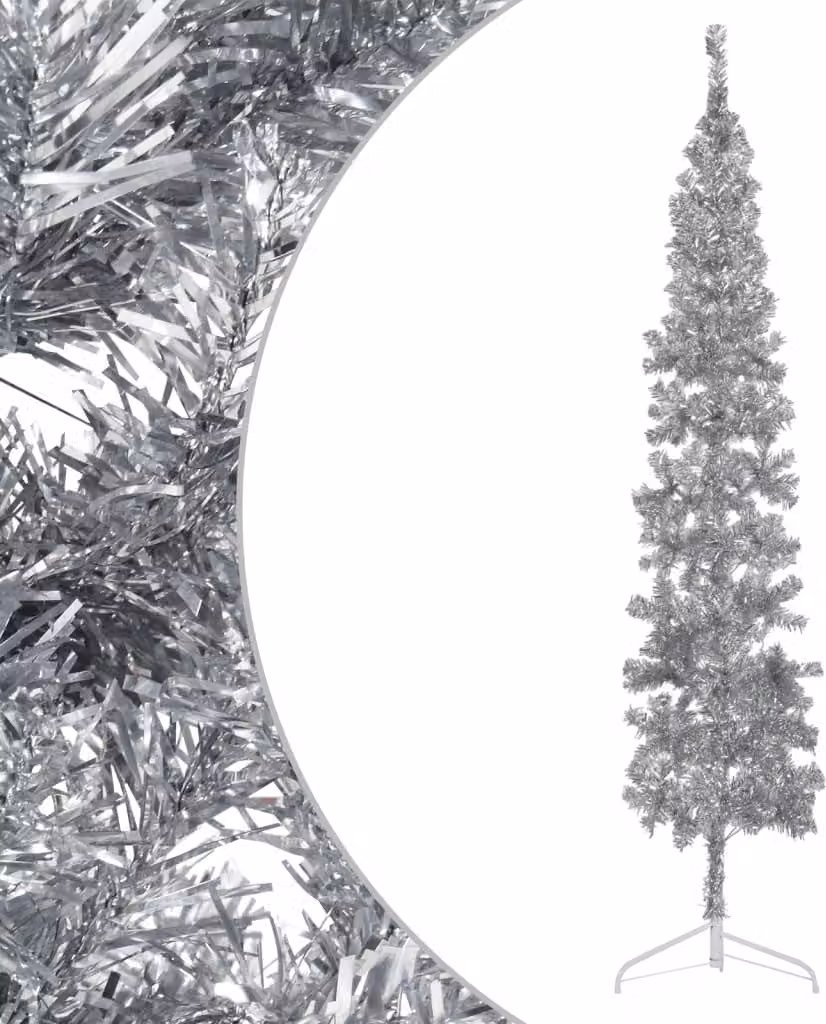 The Living Store Mezzo Albero di Natale Artificiale Slim Silver 240 cm