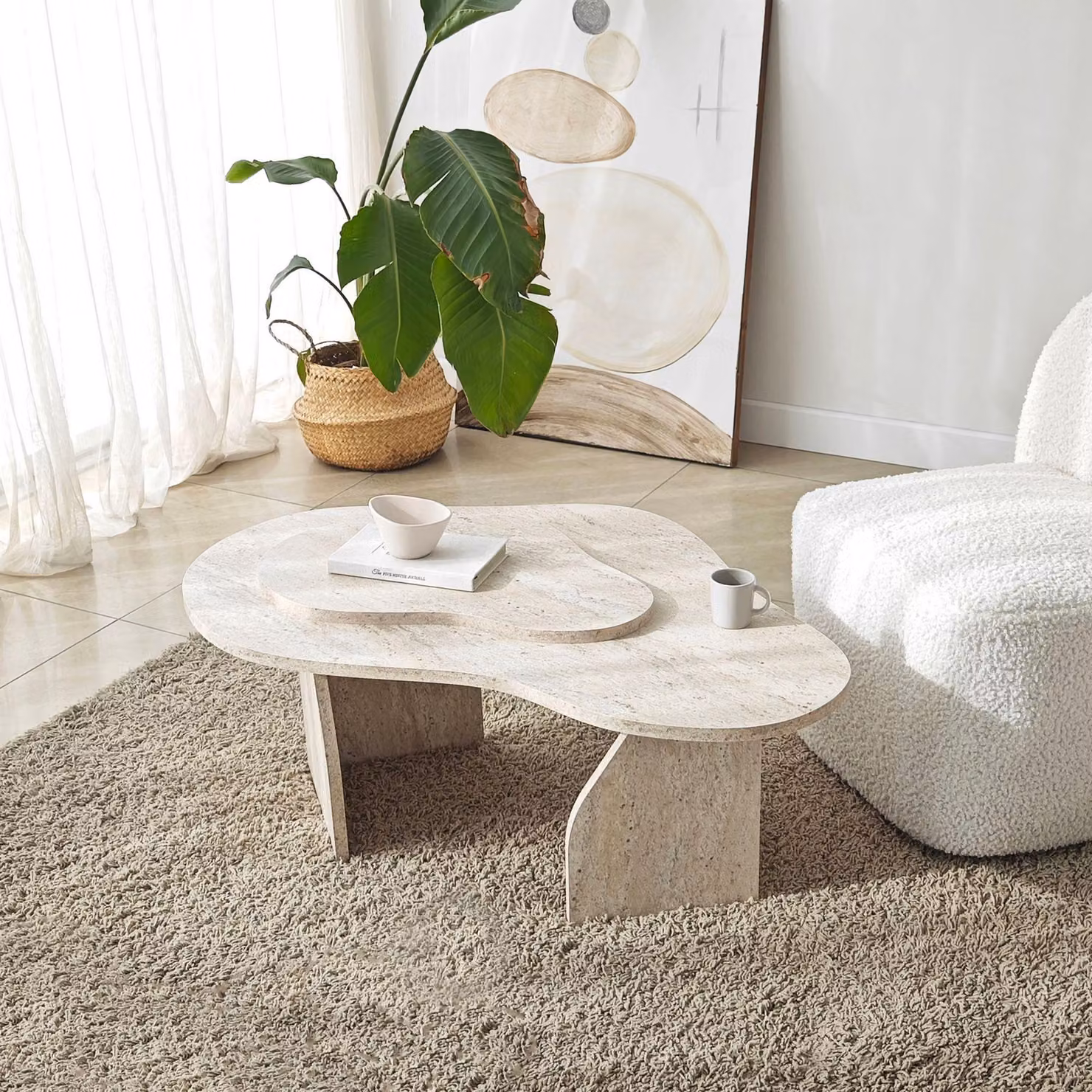 Skye Decor, Melted - Travertine, tavolino, pannelli truciolari rivestiti al 100% in melamina, travertino, 105 x 65 x 35 cm