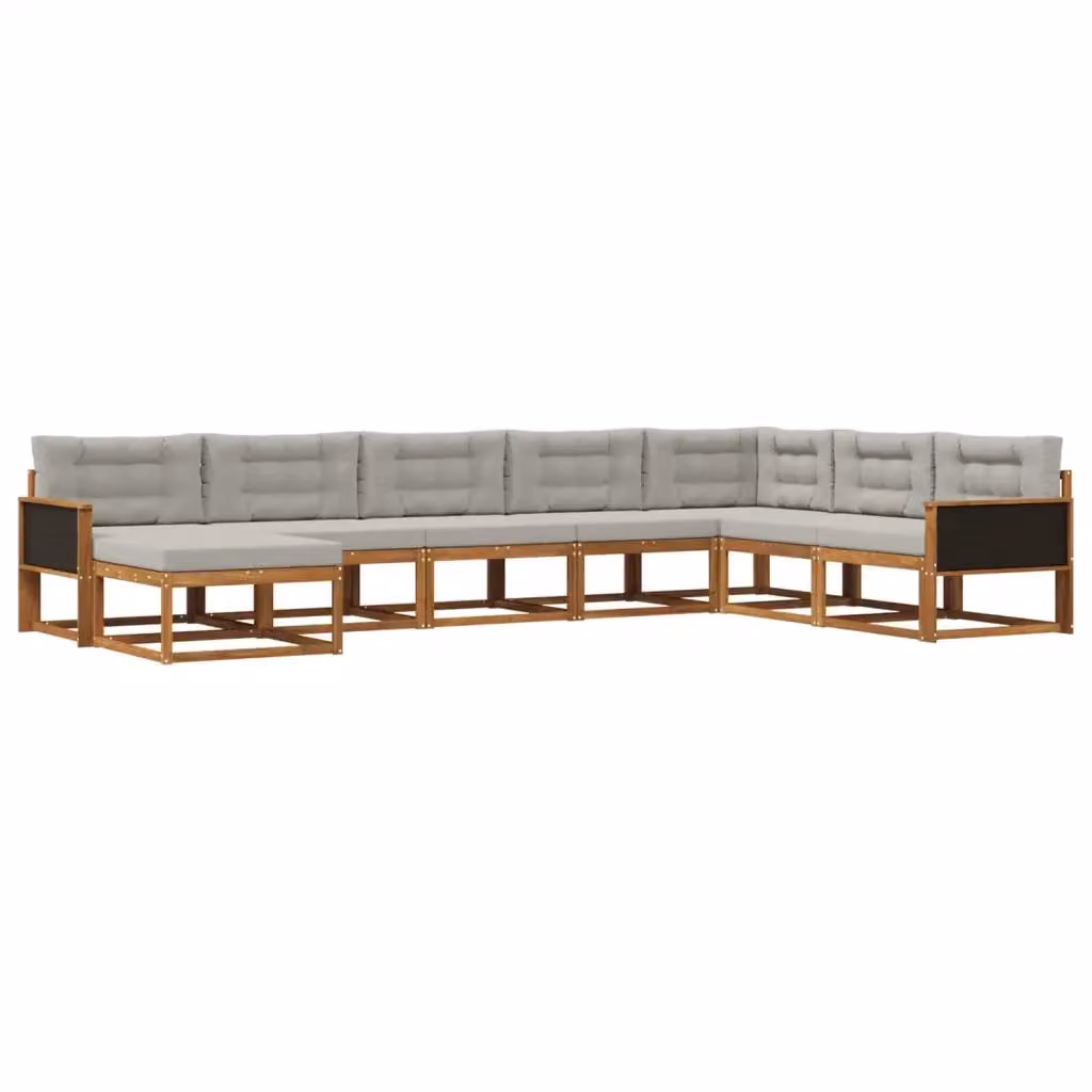 Set di divani da esterno a L vidaXL in legno di acacia con 8 pezzi, beige e grigio – 2