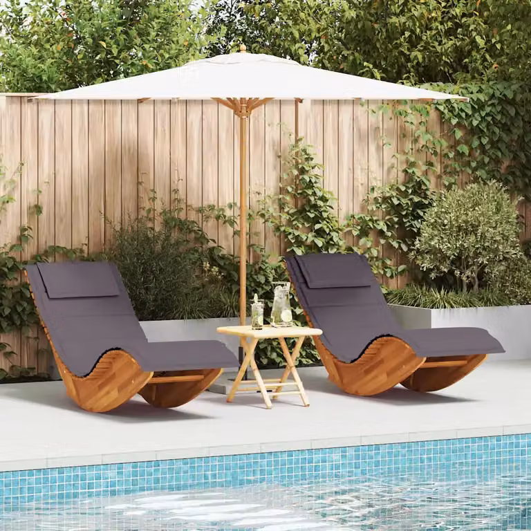 Set di 2 lettini da sole vidaXL in legno di acacia massello marrone con cuscini impermeabili per giardino e terrazza
