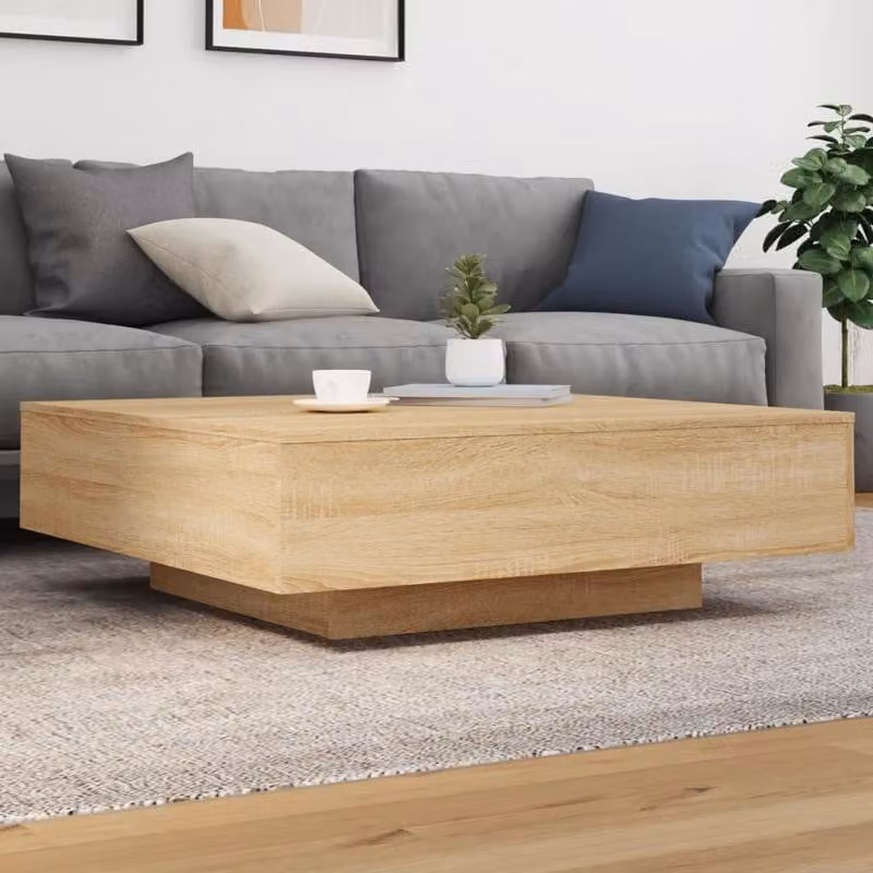 Tavolino da salotto - Tavolino per il soggiorno - Quadrato 100x100 cm - Impiallacciato in legno di quercia "Sonoma" - Pannello di fibra a media densità (MDF) con rivestimento in legno massello