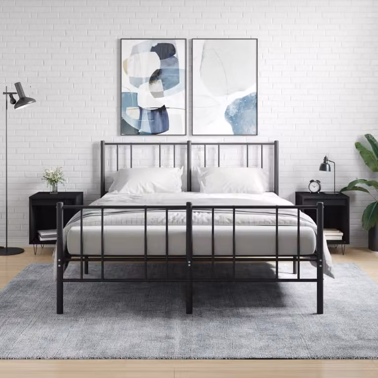 Set di 2 comodini vidaXL neri in legno e metallo per camera da letto, modello moderno a parete, L 40 cm x P 35 cm x H 50 cm