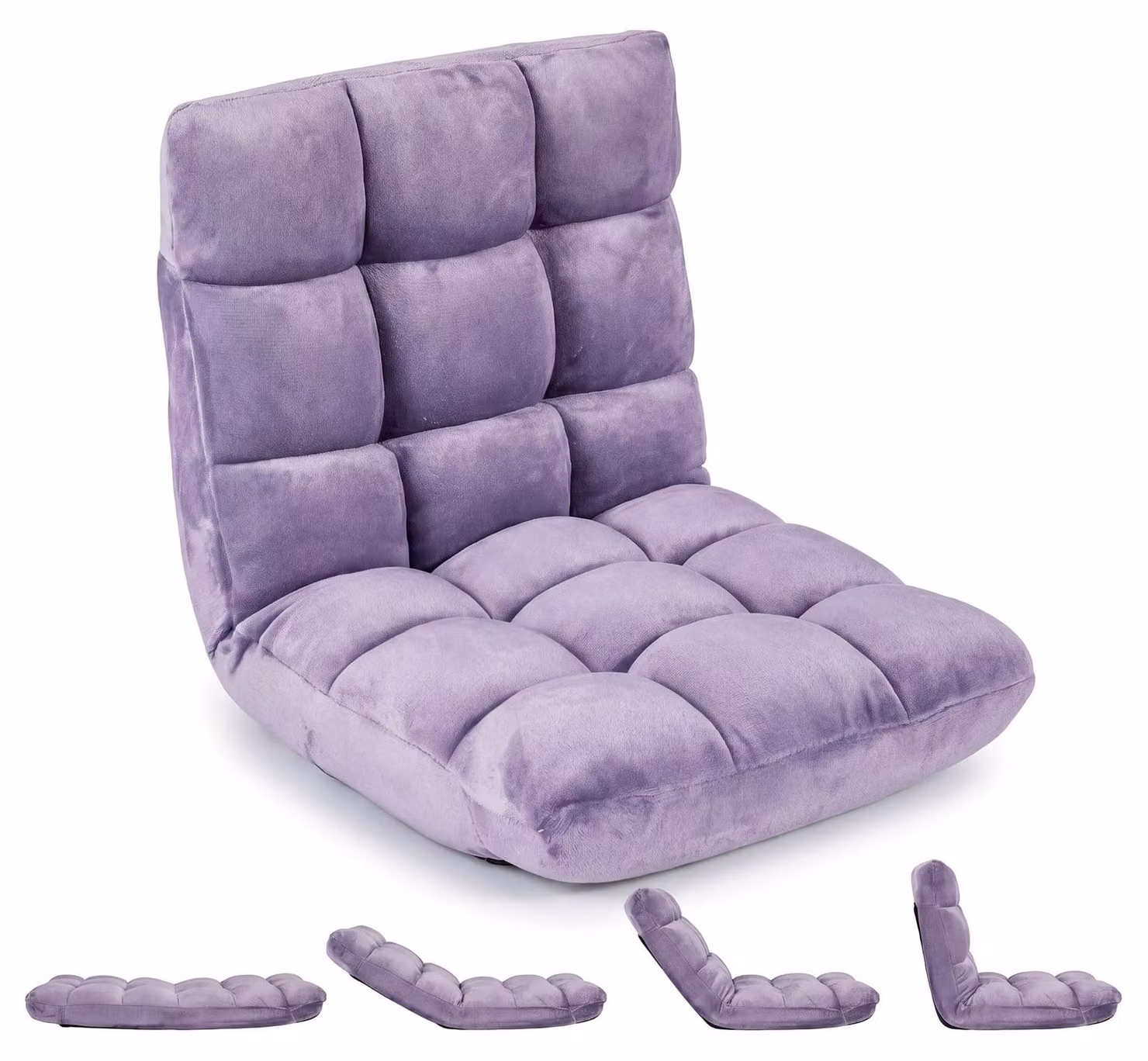 Divano da pavimento KOMFOTTEU con schienale regolabile, divano imbottito per pavimento con funzione letto, sedia pieghevole per la meditazione, poltrona relax da pavimento, sedia da pavimento per soggiorno, camera da letto e balcone, resistente fino a 160