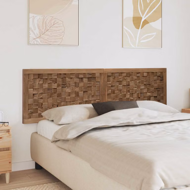 Testiera del letto vidaXL in legno di teak solido naturale, stile rustico, colore marrone, L: 180 cm, H: 55 cm, P: 12,54 cm