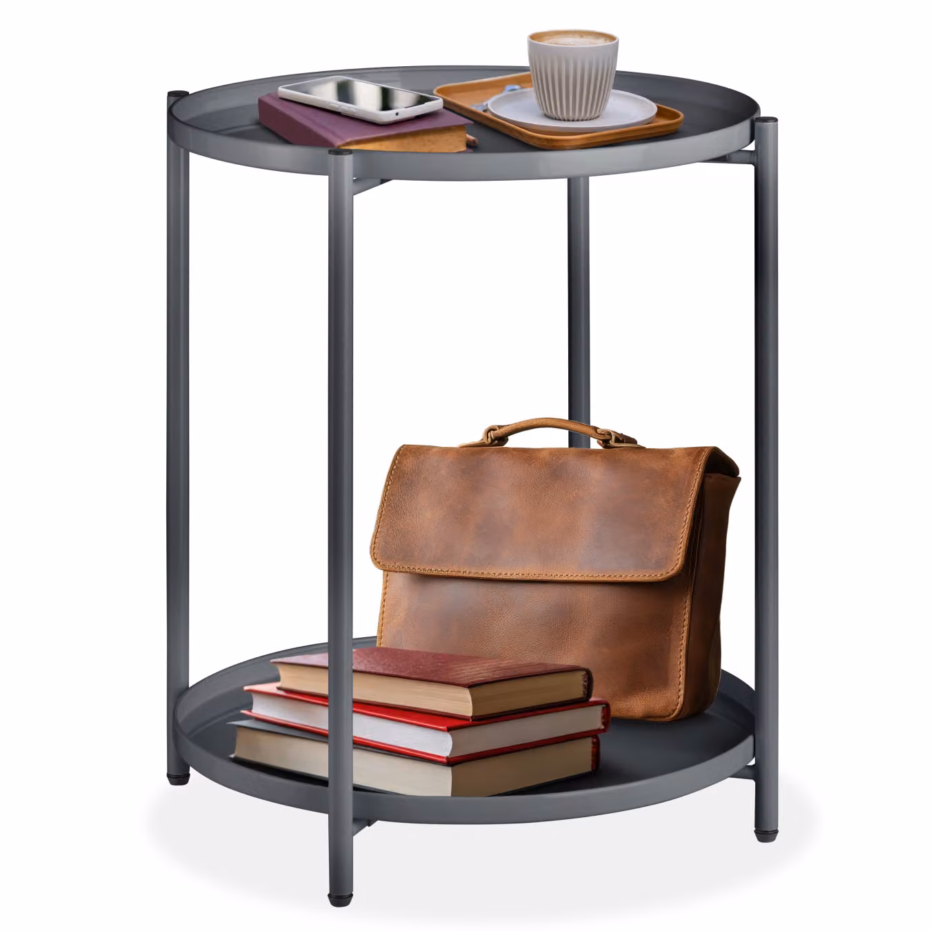 Tavolino Oxford Tectake grigio con piano rotondo e struttura in metallo L/P/H: 45,5 x 45,5 x 53 cm – 1