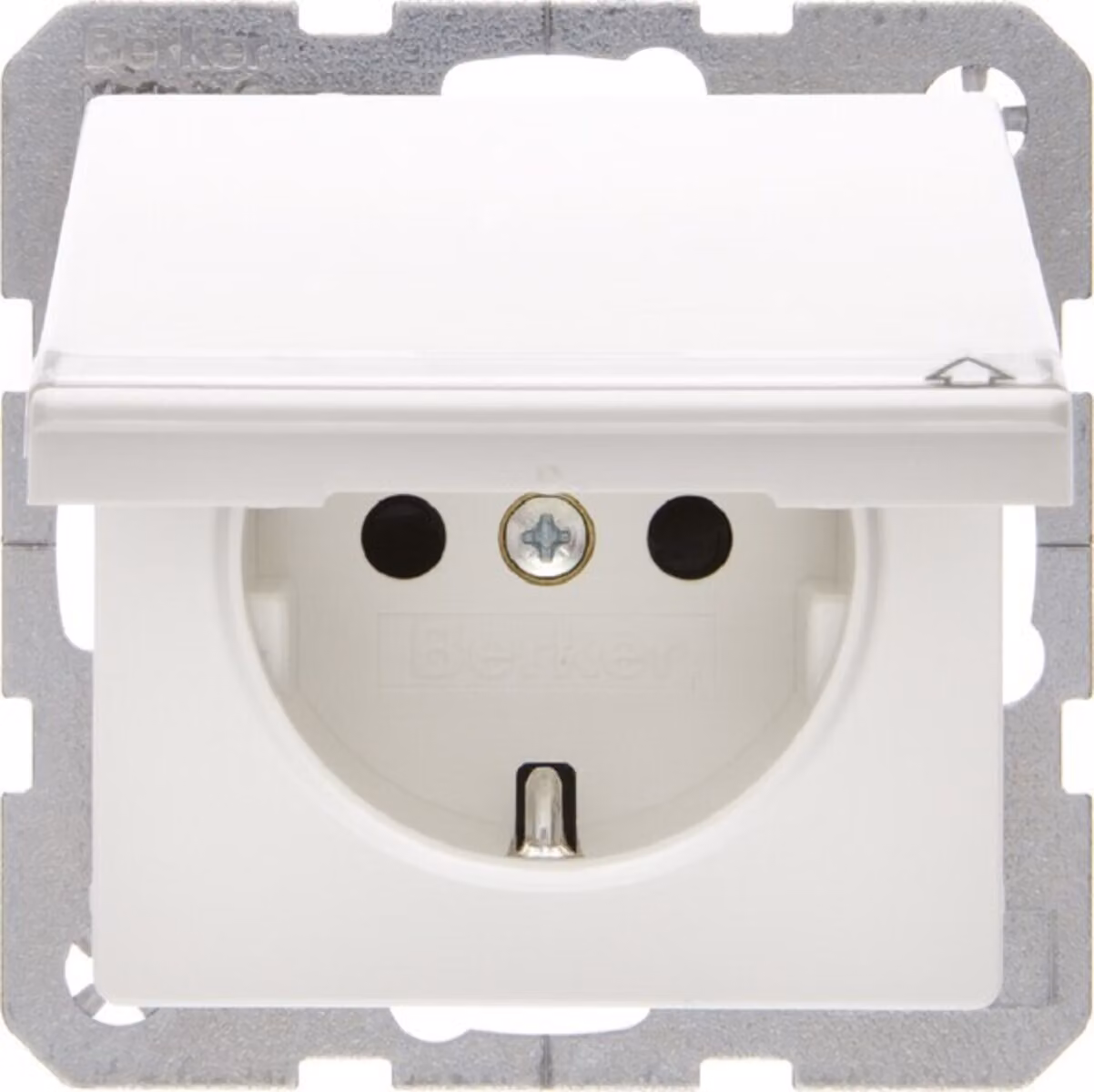 Presa SCHUKO Berker 47526089 con coperchio ribaltabile e campo di etichettatura, bianco polare, completa di Berker Q.1