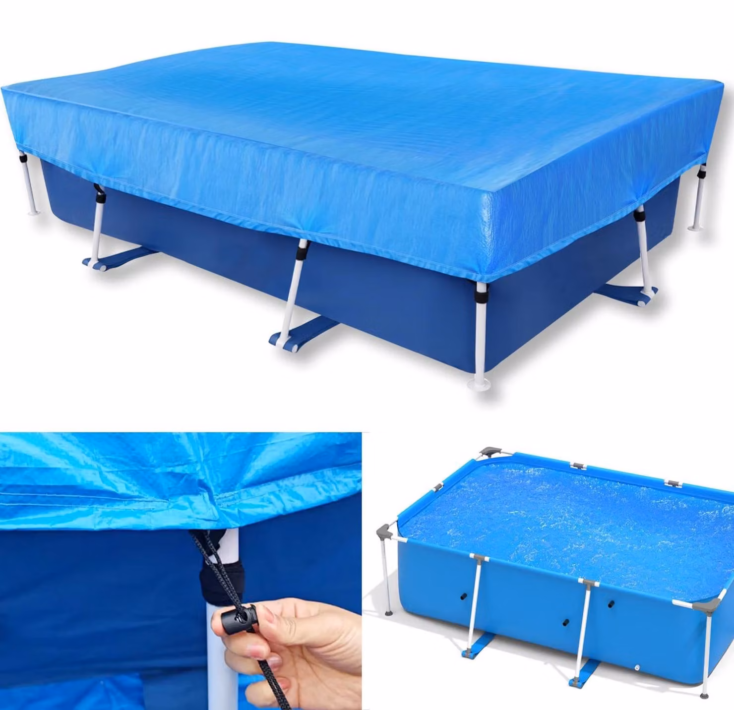 Omgoods - Copertura rettangolare per piscina, 220 x 150 cm, adatta per l'uso estivo e invernale