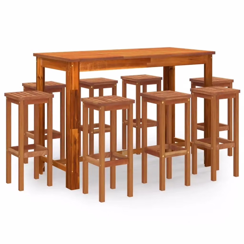vidaXL Set da Bar per Giardino 9 pz in Legno di Acacia Marrone – 2