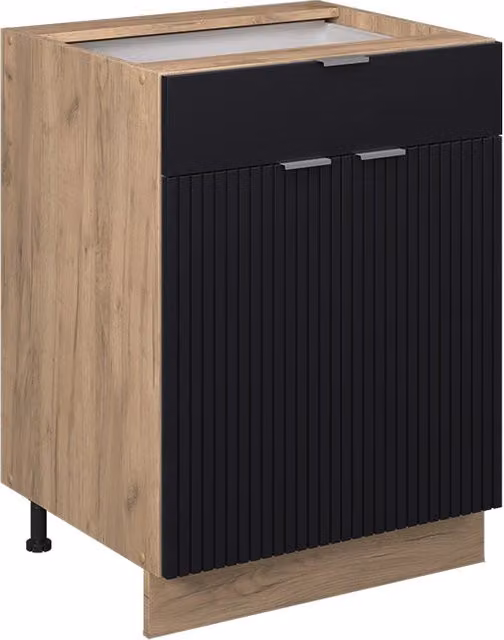 Mobiletto base per cucina Fame-Line Nero rigato/Rovere dorato 60 cm con cassetto, PL Antracite Vicco