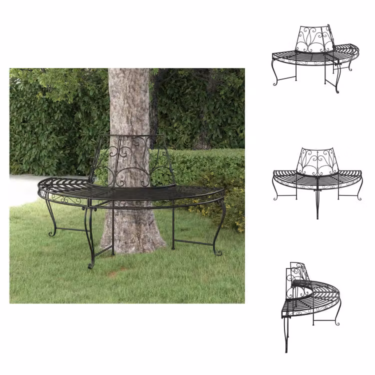 vidaXL Panchina ad albero semicircolare Ø160 cm in acciaio nero - Panchine da giardino
