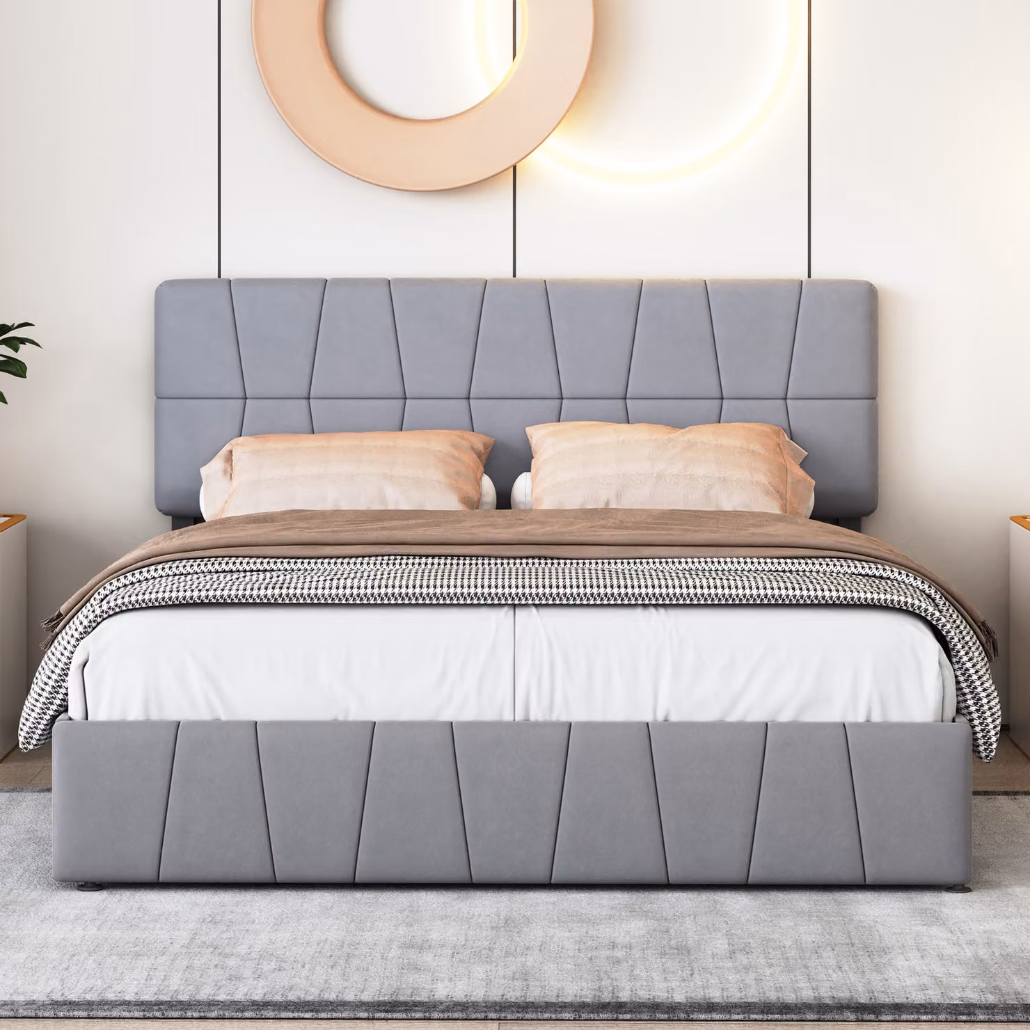 Letto imbottito grigio ProximaX 160x200cm, letto matrimoniale con 4 cassetti, rete a doghe, struttura in legno, funzione contenitore e rivestimento in velluto