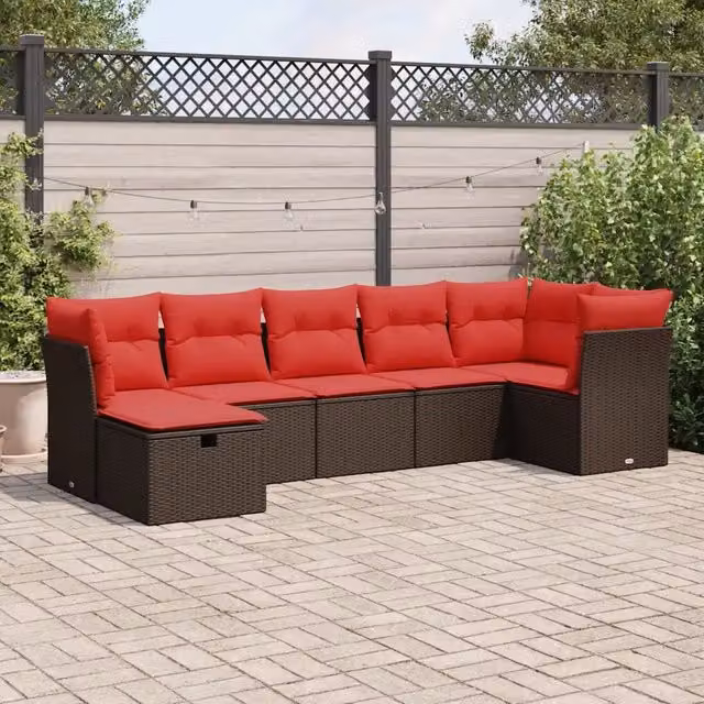 Set Divani da Giardino 7 pz con Cuscini Marrone in Polyrattan 3325310