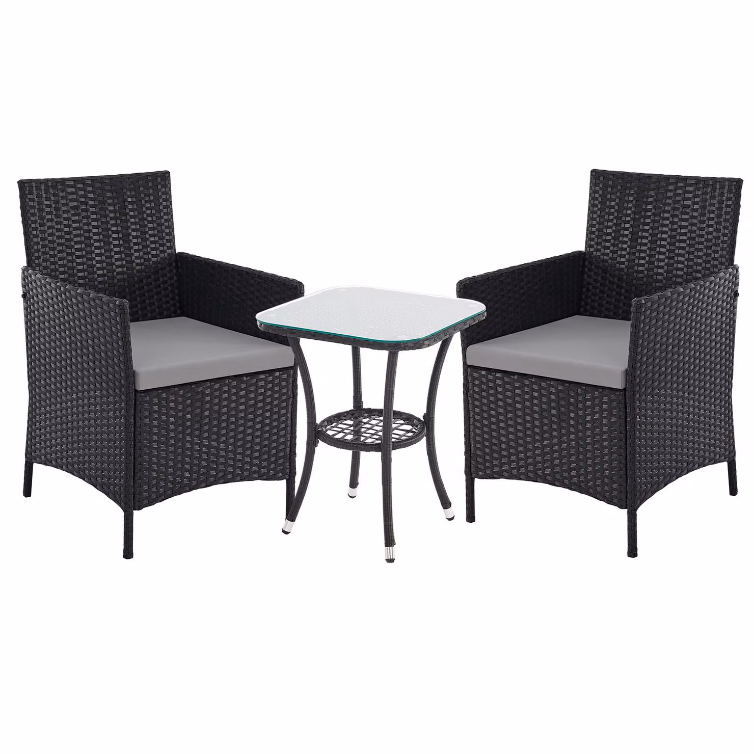 SVITA BROOKLYN BISTRO Set di mobili da giardino 3 pezzi in rattan per esterni nero