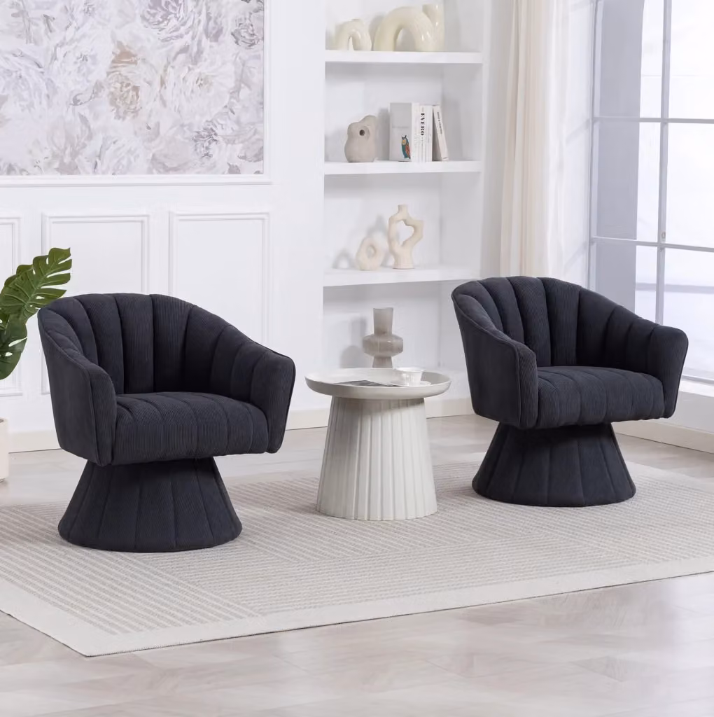 Sedia girevole 360 in velluto a coste con braccioli, grigio, L: 66 cm, P: 70 cm, H: 72 cm – 2