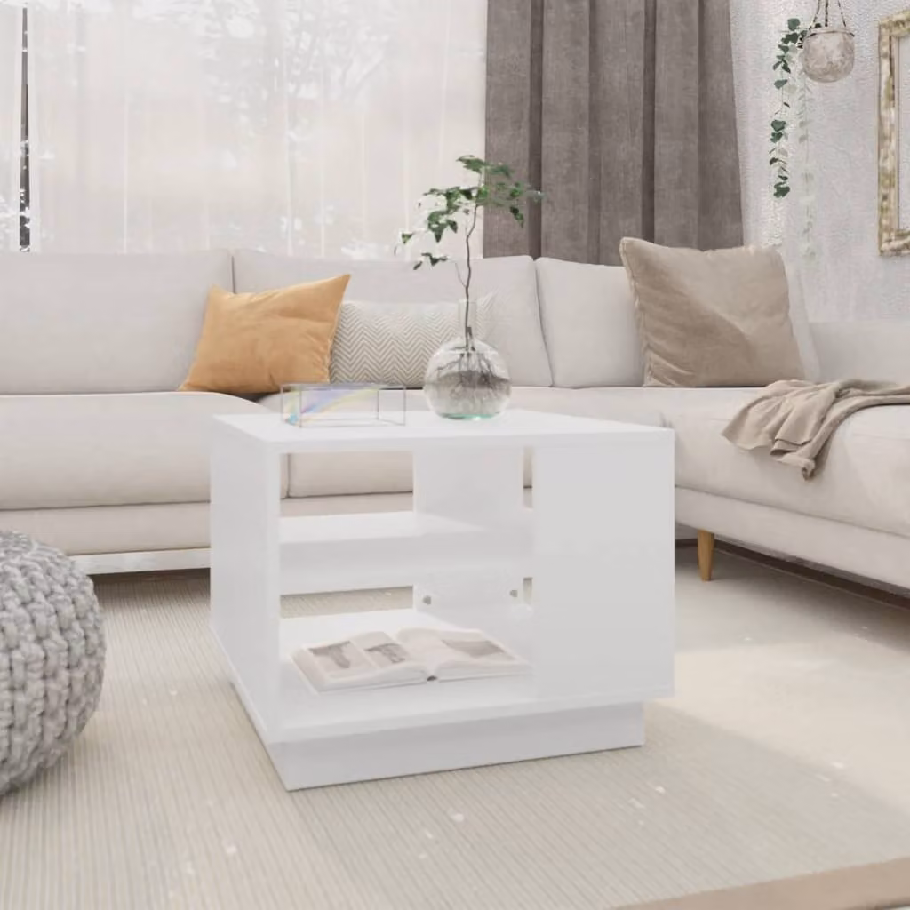 The Living Store tavolino bianco 55x55x43 cm in materiale ligneo