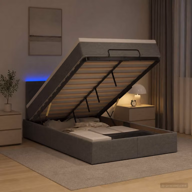 Letto Ottomano con Materasso e Illuminazione LED vidaXL, Grigio e Bianco, L/P/H: 120 x 200 x 88 cm