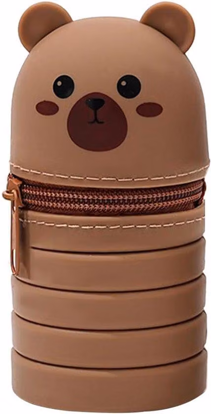 Custodia in silicone 2 in 1, design a tema cartone animato, adatta a bambine e bambini, per riporre articoli di cancelleria, colore marrone, dimensioni da valigia