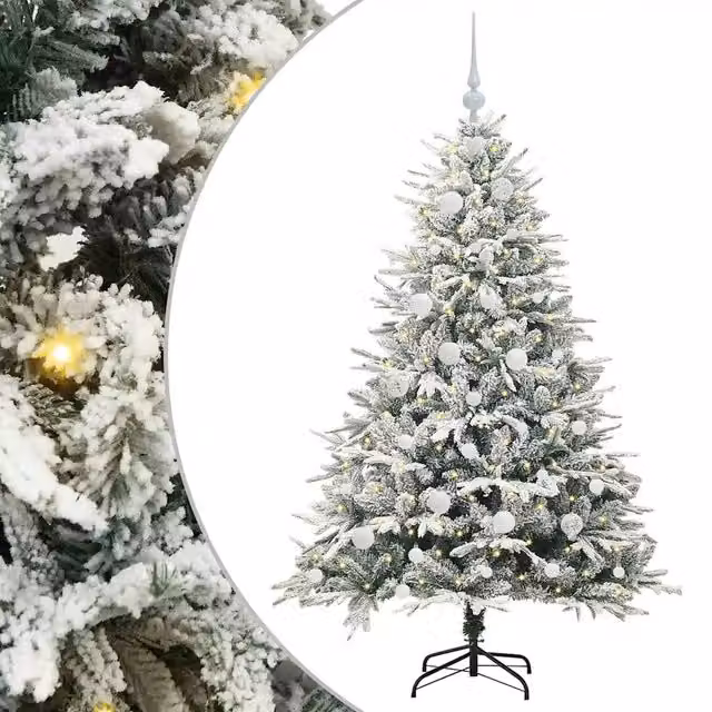 Albero di Natale artificiale preilluminato con LED luce bianca calda e set di palline vidaXL, colore verde, stile moderno in PVC e metallo – 1