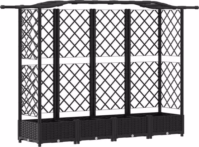 Fioriere | Cassetta per fiori | Letto Rialzato con Griglia e Tetto Nero 203,5 x 40 x 125 cm PP