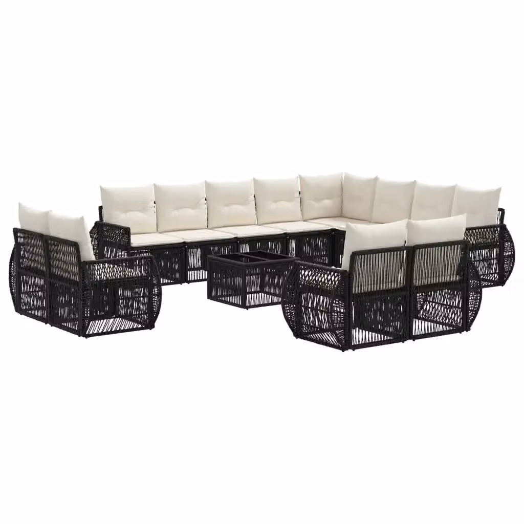 Set Divano da Giardino vidaXL a forma a U composto da 13 pezzi con Cuscini, Colore Nero e Bianco Crema – 2