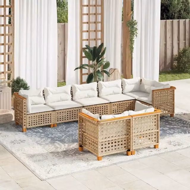 Set Divano da Giardino 8 pz con Cuscini Beige in Polyrattan 3261892
