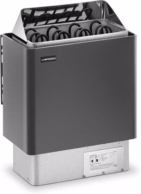 Stufa per sauna elettrica Uniprodo in lega di alluminio e zinco, modello finlandese da 6 kW, colore grigio, con montaggio a parete