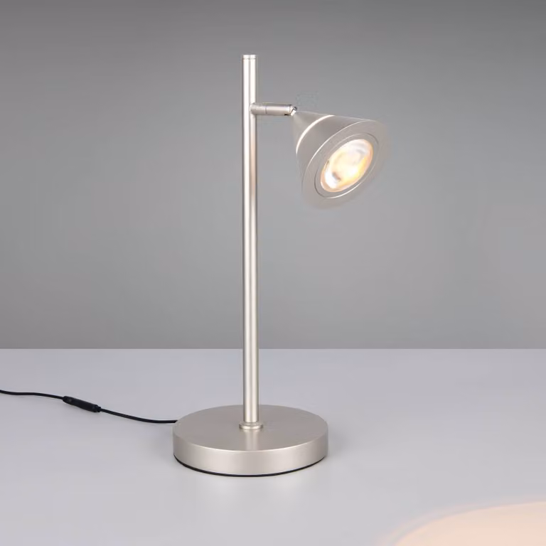 Trio Lighting Lampada da tavolo a LED Romeo, dimmerabile, Alluminio / Grigio / Zincato, Soggiorno / Sala da pranzo, Metallo, Moderno, Lampada da tavolo LED