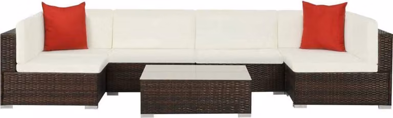 The Living Store Set da salotto da giardino 7 pezzi con cuscini in poly rattan marrone