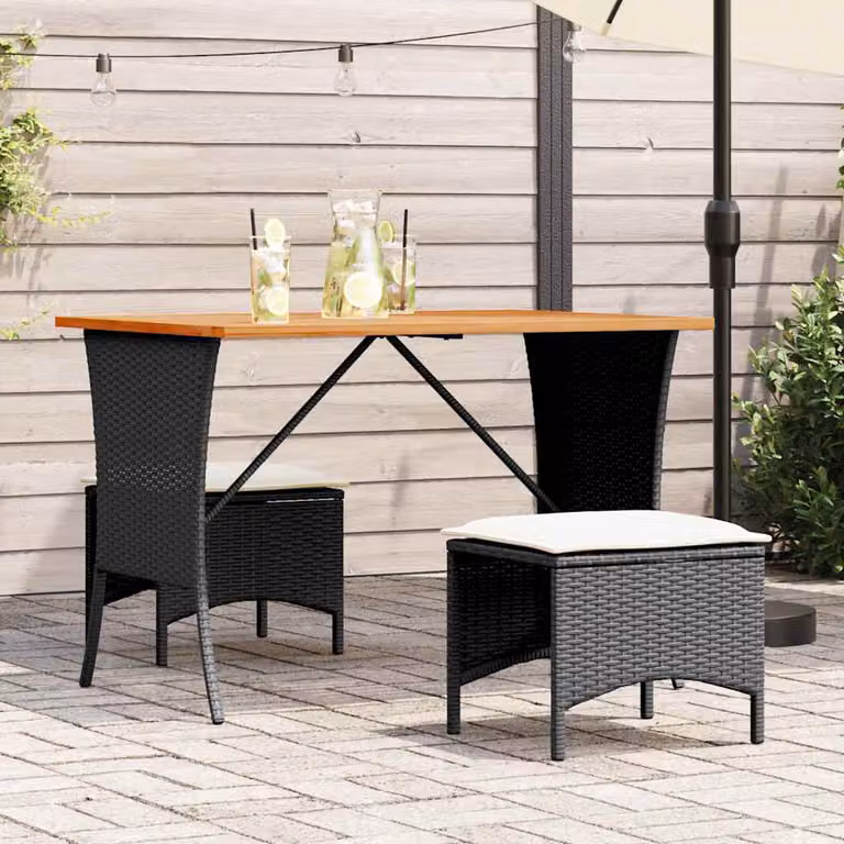 Set da pranzo da giardino vidaXL in polyrattan e legno di acacia nero con cuscini