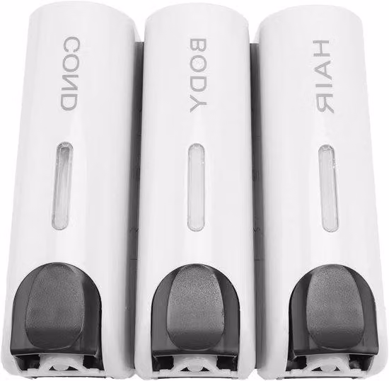 Allecta - Set di dispenser da parete per shampoo e balsamo, ideale per il bagno - Dispenser per sapone senza foratura - Dispenser per bagnoschiuma, shampoo e balsamo - Confezione da 3 pezzi
