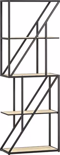 Libreria HOMCOM a 5 Livelli in Stile Industriale con Ripiani Aperti in Legno e Telaio in Acciaio, Rovere e Nero, L: 60 cm, P: 30 cm, H: 165 cm – 1