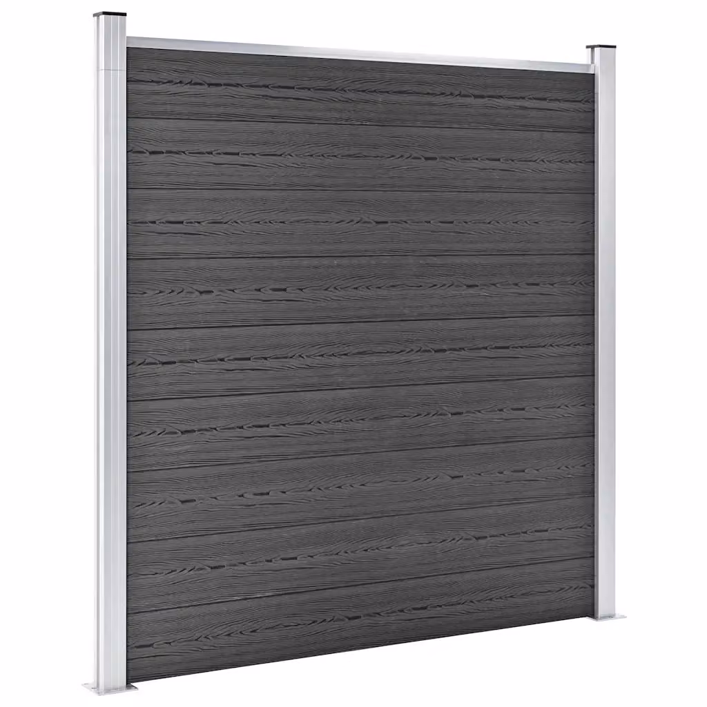 Set di pannelli per recinzione in WPC e alluminio vidaXL, colore nero, L: 1564 cm, H: 186 cm – 2