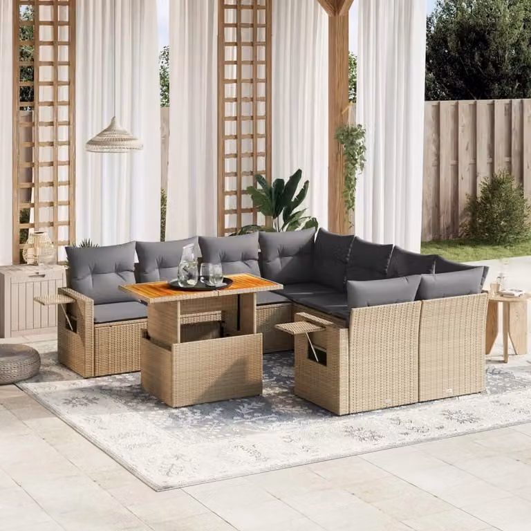 Maison Exclusive - Set Divano da Giardino 9 pz con Cuscini Beige in Polyrattan