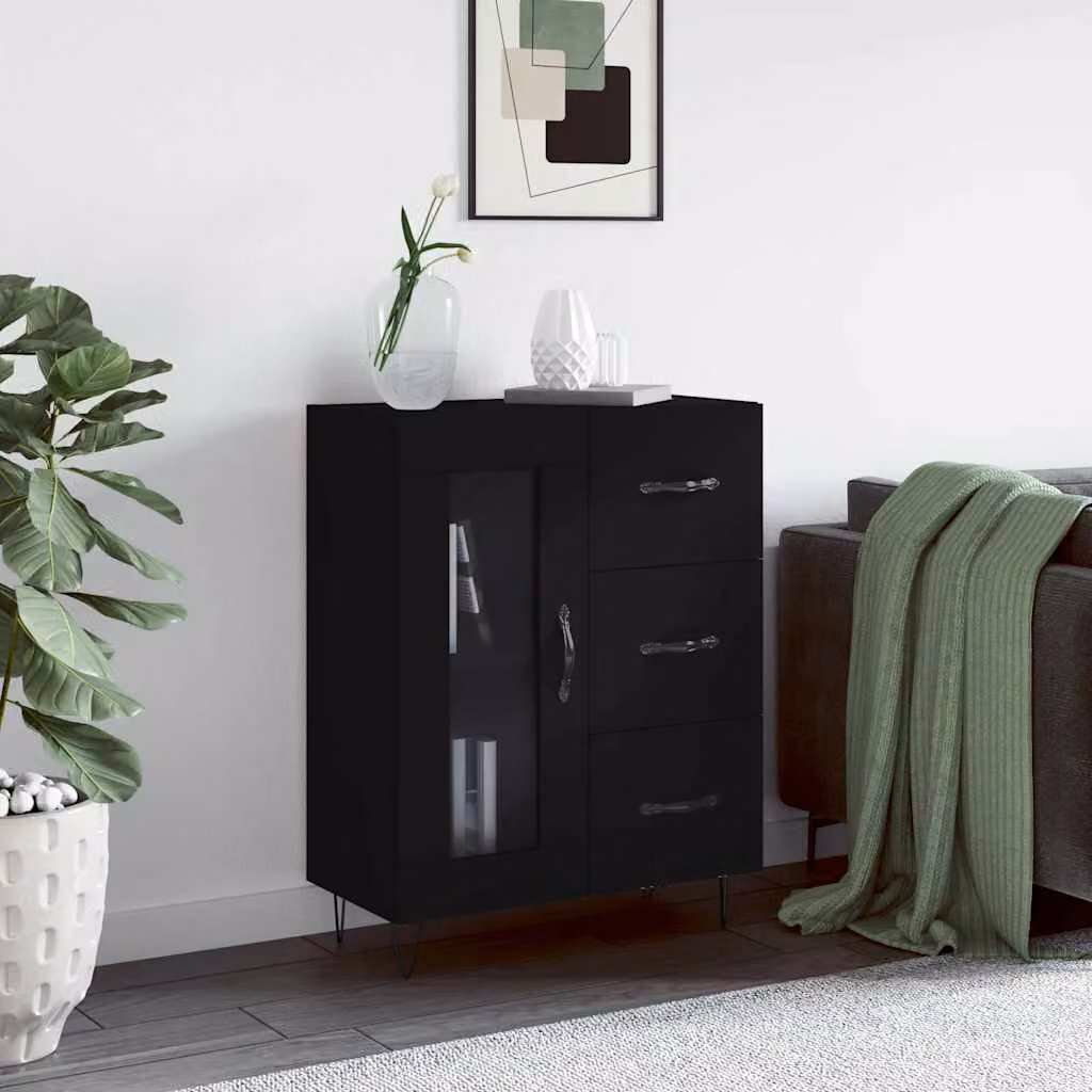 Credenza nera vidaXL in legno e metallo con montaggio a parete L: 69,5 cm, P: 34 cm, H: 90 cm