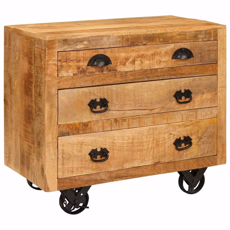Mobile laterale vidaXL in legno massello di mango marrone con ruote L: 70 cm, P: 38 cm, H: 63 cm