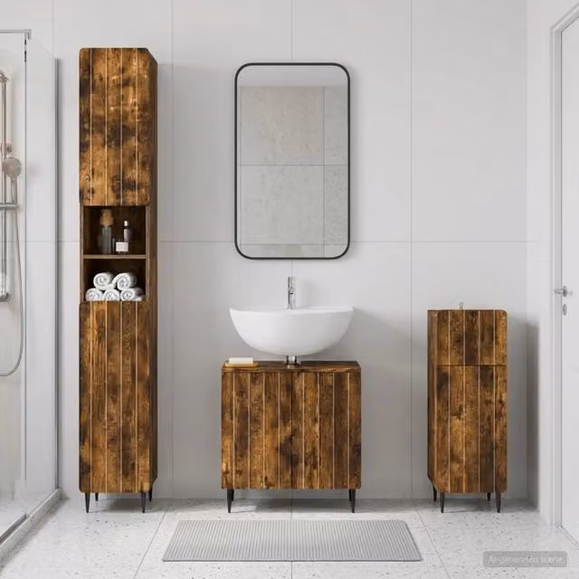 Set di armadietti da bagno in 3 pezzi ZWOLLE Rovere Fumo 3417842