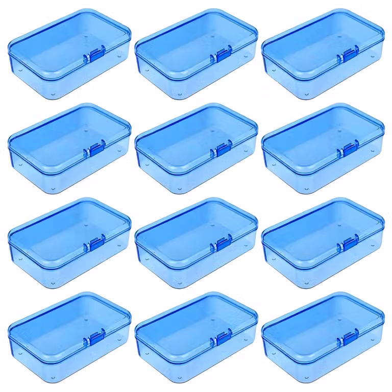 Piccole scatole rettangolari in plastica con coperchio a cerniera, confezione da 12 pezzi, dimensioni 85 x 55 x 25 mm, ideali per la conservazione